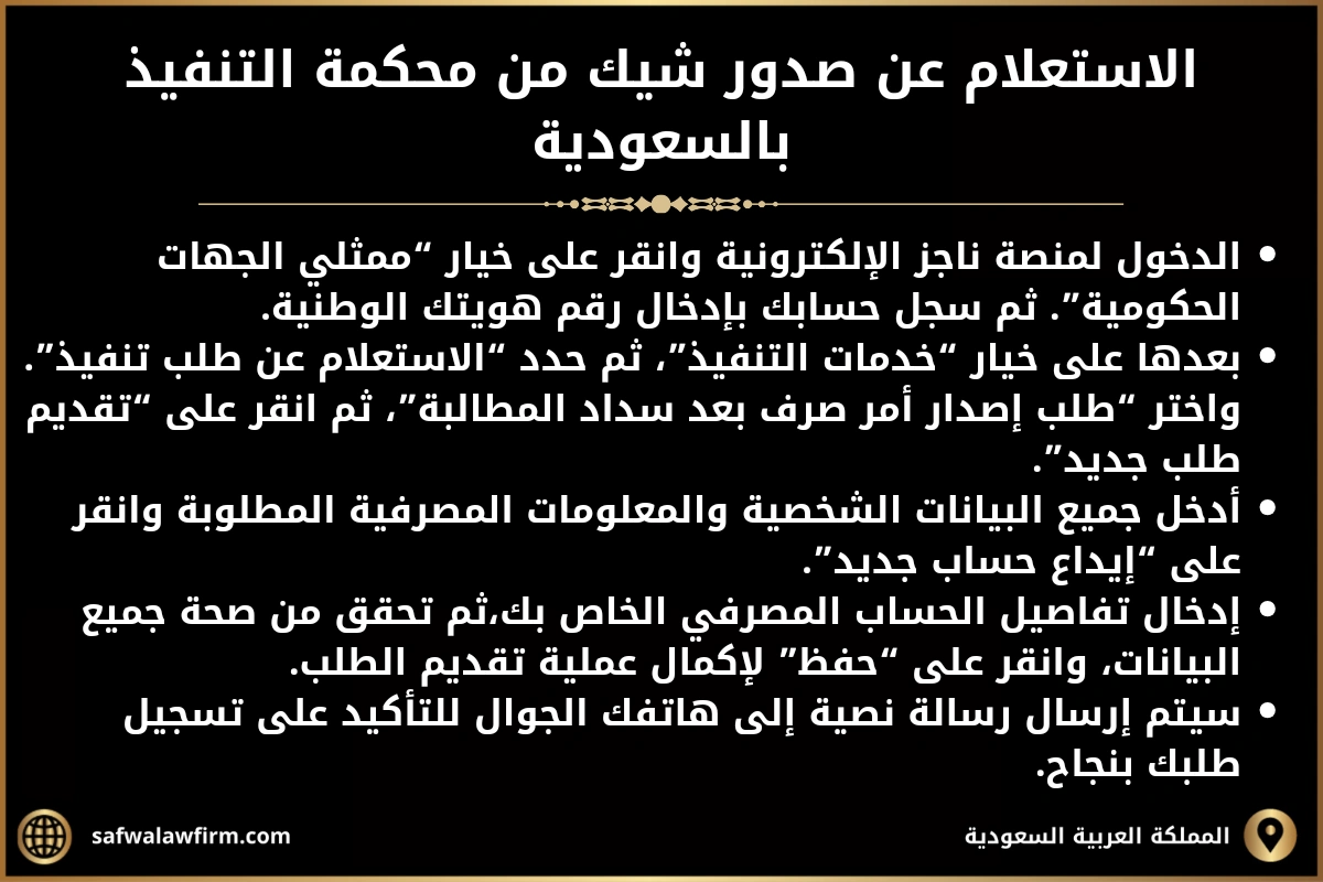طريقة الاستعلام عن صدور شيك من محكمة التنفيذ في السعودية 2 الاستعلام عن صدور شيك من محكمة التنفيذ بالسعودية